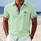 cheap Tropical Plants-Men's Coconut Tree Tropical Plants Shirt Summer Hawaiian Shirt Tropical Shirts Short Sleeve Hawaiian Casual Holiday Beach Wear Summer Spring Turndown 3D Print Button Up Shirts Blue Yellow Pink Green