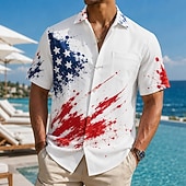  4 de julio de 2026, 250 aniversario Hombre Bandera estadounidense Camisa Camisa de verano Manga Corta Patriótico Diario Ropa de calle Verano Primavera Cuello Vuelto Impresión 3D Un bolsillo delantero