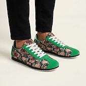 cheap Casual Sneakers-Men's Green Patterned Lace-Up Sneakers Fashion Casual Low Top Walking Shoes Lightweight Streetwear Trainers for Men, Ideal for Daily Wear, Travel, Weekend Outings and Casual City Looks