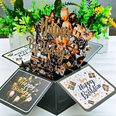  3D-Pop-up-Geburtstagskarte für Männer und Jungen, blau-goldene Feuerwerks-Geburtstagskarte in einer Schachtel, einzigartige Pop-up-Grußkarte mit Luftballons und Kuchen, Geburtstagsgeschenk für ihn,