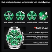 economico Orologi al quarzo-Orologio cronografo da uomo Olevs di lusso con quadrante verde, bicolore in acciaio inossidabile, fasi lunari, impermeabile, luminoso, analogico al quarzo, orologio da polso da uomo con quadrante