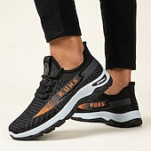 cheap Casual Sneakers-Men's Black and Orange Running Sneakers Lightweight Breathable Lace-Up Athletic Walking Shoes Cushioned Sport Footwear for Jogging, Gym Training, Travel and Daily Active Wear