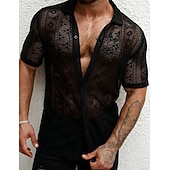 cheap Men's Smart Casual Shirts-Men's Shirt Casual Shirt Button Up Shirt Jacquard Shirt Black Short Sleeve Plain Shirt Collar Casual Daily Lace Clothing Apparel Elegant Fashion Casual