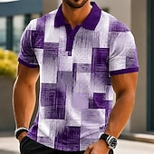 economico Polo geometrica da uomo-Per uomo Blocco di colori Geometrico Polo Manica Corta Magliette polo Camicie con Colletto Casual Athleisure Stampa 3D Bottoni Primavera &amp; Estate Blu Nero Rosso