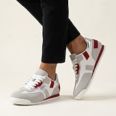 cheap Casual Sneakers-Men's White and Red Casual Sneakers Lace-Up Lightweight Comfort Walking Shoes Modern Low Top Footwear for Daily Wear, Travel, Commuting and Everyday Leisure