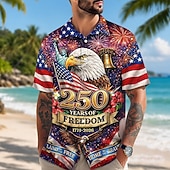  4th of July 2026 250th Men's Eagle American Flag Shirt Summer Shirt Button Up Shirt Short Sleeve Patriotic Outdoor Festival Summer Spring Turndown 3D Print Collared Shirts Red