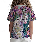 お買い得  女の子の3D動物-女の子 3D グラフィック レオパード Tシャツ Ｔシャツ 半袖 3Dプリント 夏 春 スポーツ ファッション ストリートファッション 子供 5〜12年 クルーネック カジュアル 日常 アウトドア レギュラー