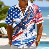  2026 250th Men's Eagle American Flag Coconut Palm Shirt Summer Shirt Button Up Shirt Short Sleeve Patriotic Daily Streetwear Summer Spring Turndown 3D Print Collared Shirts Blue Blue 2