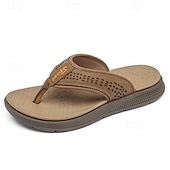 cheap Men's Slippers &amp; Flip-Flops-Men's Brown Toe Post Flip Flops Casual Comfort Thong Sandals Lightweight Summer Beach Footwear for Vacation, Poolside, Resort Wear and Everyday Relaxation