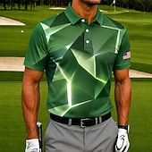  4. juli 2026 250. Herre Geometrisk Golf Sports poloskjorter Kortermet Poloskjorter Skjorter med krage Fritid treningsklær 3D-utskrift Knapper Pustende netting Vår sommer Blå Lilla Grønn