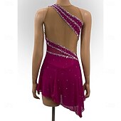 cheap Figure Skating Dresses-Figure Skating Dress Women's Ice Skating Dress Rose Red Patchwork Asymmetric Hem High Elasticity Training Competition Skating Wear Classic Crystal / Rhinestone Sleeveless Ice Skating Figure Skating