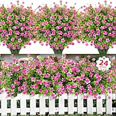  24 Bundles Artificial Flowers for Outdoors Decoration Fake Flowers UV Resistant Faux Plastic Greenery Eucalyptus Plants for Spring Summer Garden Patio Indoor Outdoor Home Decor, Multicolor