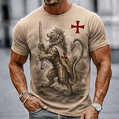  Hombre León Caballeros templarios Cruz Camiseta Manga Corta Camiseta Impresión 3D Cuello Barco Camisa Religioso Calle Fiesta oscura Negro Burdeos Caqui Todas las Temporadas Ropa S M L XL XXL XXXL