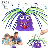 baratos Brinquedos Coloridos-Conjunto de 2 monstros gritando com som, brinquedos sensoriais divertidos para puxar o cabelo, ideais para crianças e adultos, jogo interativo em família, monstro roxo para aliviar o estresse,
