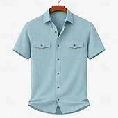 cheap Men's Work Shirts-Men's Shirt Casual Shirt Corduroy Shirt Button Up Shirt Black White Yellow Navy Blue Brown Short Sleeve Plain Shirt Collar Casual Daily Front Pocket Clothing Apparel Elegant Fashion Casual