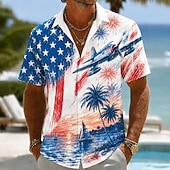  2026 250. rocznica męskiej koszulki z amerykańską flagą i fajerwerkami kokosowa palma letnia koszulka koszula na guziki krótki rękaw patriotyczna codzienne streetwear lato wiosna klapana druk 3D