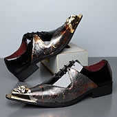 tanie Loafery-Męskie czarno-brązowe abstrakcyjne buty typu derby z metalowym noskiem, eleganckie buty sznurowane dla stylowych mężczyzn, na wesela, imprezy, bale maturalne i występy sceniczne