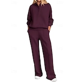 preiswerte Trainingsanzüge-Damen Pullover-Trainingsanzug-Sets 2-teiliger Trainingsanzug Lounge-Outfits  Kordelzug mit Tasche Einfarbig Sportbekleidungsset Herbst Dunkelgrau Schwarz Fitnessstudio Fitnesstraining Leger Winddicht