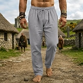 abordables Fondos-Medieval Renacimiento Pantalones Vikingo Tejido con 95% de mezcla de lino Plano Disfraz Hombre Víspera de Todos los Santos Carnaval Rendimiento LARP Feria Ren Adulto Pantalones