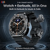 abordables Relojes inteligentes-Reloj inteligente 2 en 1 con auriculares, reloj inteligente con auriculares Bluetooth integrados para música. &amp;Llamadas, monitor de actividad física con pantalla táctil HD para hombres y mujeres,
