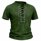 baratos Camiseta Henley Casual-Homens Camisa Henley Camisa 100% algodão com lavagem ácida Manga Curta Tecido Vintage Retro Vintage Casual Estilo vintage Angustiado Henley Casual Primavera Verão Verão Primavera Cinzento Verde