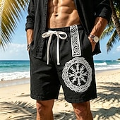 economico Vacanza-Per uomo Shorts Shorts di Lino Pantaloncini Estivi Shorts da Spiaggia Coulisse Elastico in vita Stampato Geometrico Comodità Traspirante Lunghezza al ginocchio Quotidiano All'aperto Ferie Vacanza Moda