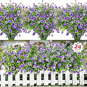  24 Bundles Artificial Flowers for Outdoors Decoration Fake Flowers UV Resistant Faux Plastic Greenery Eucalyptus Plants for Spring Summer Garden Patio Indoor Outdoor Home Decor, Multicolor
