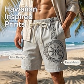 economico Vacanza-Per uomo Shorts Shorts di Lino Pantaloncini Estivi Shorts da Spiaggia Coulisse Elastico in vita Stampato Geometrico Comodità Traspirante Lunghezza al ginocchio Quotidiano All'aperto Ferie Vacanza Moda