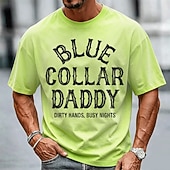 cheap Men's Funny T shirts-Men's Blue Collar Daddy Dirty Hands Busy Nights Cotton Acid Wash Shirt Heavyweight T-shirt Short Sleeve T shirt DTG Crew Neck Shirt Fashion Daily Street Holiday Clothing