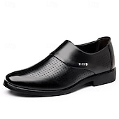 cheap Loafers-Men's Black Perforated Derby Dress Shoes Lace-Up Breathable Formal Oxfords Elegant Gentleman Footwear for Business Men, Office Wear, Weddings and Banquets