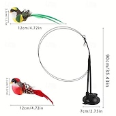 cheap Cat Toys-Interactive Cat Teaser Wand Set with Realistic Birds, Handfree Long Pole&amp;Double Rod, Bell And Strong Suction Cup for Active Play