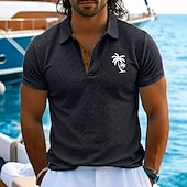  Homme Polo Polo en seersucker Ice Silk Occasionnel Travail Revers Manche Courte Basique Moderne Uni Texturé Jacquard Boutons Été Bleu Noir Blanche Gris Polo