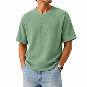 abordables Camiseta de malha waffle-Men's Waffle T-shirt T Shirt Tee Top Short Sleeve V Neck Summer Spring All Seasons Solid Color Streetwear Stylish Casual Tassel Fringe Patchwork Casual Daily Outdoor Light Blue Light Green Top Tee