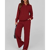preiswerte Trainingsanzüge-Damen Pullover-Trainingsanzug-Sets 2-teiliger Trainingsanzug Lounge-Outfits  Kordelzug mit Tasche Einfarbig Sportbekleidungsset Herbst Dunkelgrau Schwarz Fitnessstudio Fitnesstraining Leger Winddicht
