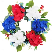 cheap Artificial Flower-Patriotic Wreath for Front Door 22 Inch 4th of July Red White and Blue Wreaths 250 Anniversary USA Outdoor Decorations America Summer Wreath with Hanger for Home Party Gift