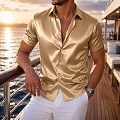 economico Camicie in raso da uomo-Per uomo Camicia Camicia in raso Camicia elegante Camicia con Bottoni Matrimonio Formale Blu chiaro Nero Bianco Vino Manica Corta Collo ripiegato Estate Abbigliamento Classico