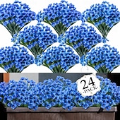 abordables Flores artificiales-24 paquetes de flores artificiales para exteriores resistentes a los rayos UV, flores de primavera para macetas de exterior, decoración para bodas, hogar, jardín, patio, porche (8 colores)