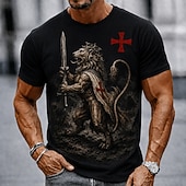  Hombre León Caballeros templarios Cruz Camiseta Manga Corta Camiseta Impresión 3D Cuello Barco Camisa Religioso Calle Fiesta oscura Negro Burdeos Caqui Todas las Temporadas Ropa S M L XL XXL XXXL