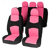 cheap Car Seat Covers-Universal Car Seat Covers Full Set, Breathable Cloth Automotive Seat Protectors with Sporty Two-Tone Design, Airbag Compatible Interior Accessories for Most Sedan, SUV, Truck, Van, 9PCS
