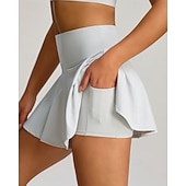 cheap Women's Skirts &amp; Skorts-Women's Solid Colored Casual Skirt Tennis Skirts with Shorts Sport Skirt Pocket High Waist Quick Dry Elastic Sweat-Wicking Breathable Tennis Golf Running Skirt Black Red Navy Blue Tennis Clothing