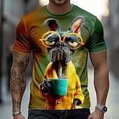  男性用 動物 犬 Tシャツ 半袖 Tシャツ 3Dプリント クルーネック シャツ おかしい カジュアル 日常 ストリート グリーン 夏 春 衣類 S M L XL 2XL 3XL