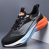 baratos Tênis de Corrida Masculinos-Tênis de corrida masculino preto e laranja - calçado esportivo leve e respirável - tênis esportivo com amortecimento para homens, ideal para corrida, treinos na academia, caminhada e atividades físicas ao ar livre.