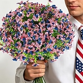 baratos Flor artificial-12 ramos de flores artificiais patrióticas com folhas de eucalipto, decoração vermelha, branca e azul para o 250º aniversário dos EUA, Dia da Memória e Dia dos Veteranos.