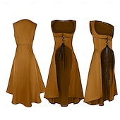 voordelige Jurk-Retro vintage Middeleeuws Renaissance Tot de enkel Jurken Lijfje Mouwloos Boers Veters Kostuum Dames Fantasie Halloween Carnaval Renaissance beurs LARP Volwassenen Kleding