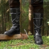 abordables Calzado-Medieval Renacimiento Zapatos Botas Botas hasta la rodilla Pirata Vikingo Cruzado Plano Disfraz Hombre Celta Pirata Víspera de Todos los Santos Mascarada Fiesta y Noche LARP Feria Ren Adultos Adulto