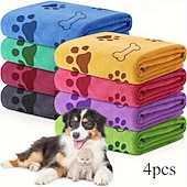 abordables Herramientas de baño-Toallas de secado rápido para mascotas, paquete de 4, colores aleatorios, de poliéster suave y absorbente, ideales para el baño de perros medianos, con diseño de huellas de patas.
