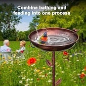 cheap Outdoor Decoration-Metal Bird Bath for Outside with 2 Bird Decor, Hummingbird on Pole &amp; Sparrow on Bowl, 98cm 38.5 Inch Height Garden Birdbath, 30cm 12 Inch Antique Bronze Freestanding Birdfeeder Bath for Yard Patio