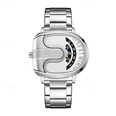 abordables Quartz Watches-Men's Luxury Gold Watch Creative Unique Design Rolling Disc Dial Futuristic Cyberpunk Style Stainless Steel Band Waterproof Fashion Cool Casual Wristwatch Gifts for Men