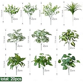cheap Artificial Plants &amp; Greenery-20pcs Artificial Bunches Greenery Plants Fake Plastic Leaves with Stems UV Resistant Outside Faux Plants Bushes for Outdoor Patio Garden Front Porch Yard Decor