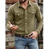 economico Camicie da lavoro da uomo-SoftFade™ Camicia da Uomo Casual Camicia da Lavoro Camicia Button Up Garment Dyed Faded Camicia Blu Nera Rossa Cammello Grigio Chiaro Manica Lunga Camicia Semplice Collo Casual Giornaliero